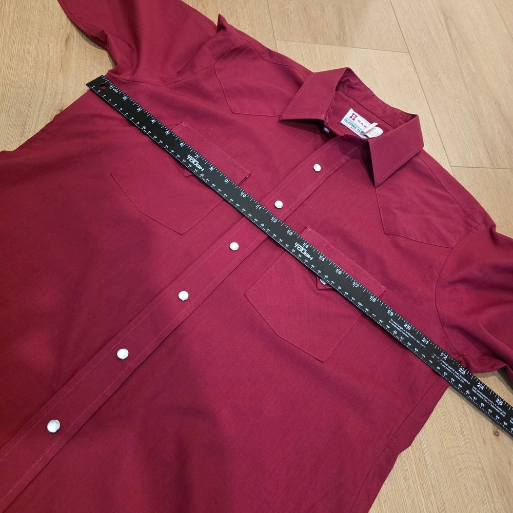 VTG H Bar C California Ranchwear Western Shirt Mens 16.5x34 Burgundy Pearl Snap - Picture 6 of 9